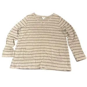 J. Jill women’s ribbed textured V neck tunic top gray patch pockets striped Sz L thumbnail 2