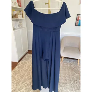 Altar’d State Navy Off Shoulder Romper Duster Wedding Guest M Quiet Luxury Boho thumbnail 2