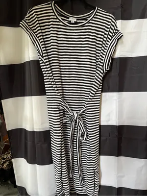 J. Crew Black and White Striped Tie-Waist Mini Dress thumbnail 2