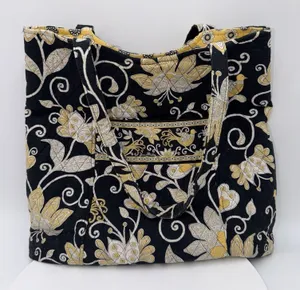 Vera Bradley Yellow Bird Tote Shoulder Bag Black Yellow Quilted Floral Purse thumbnail 1