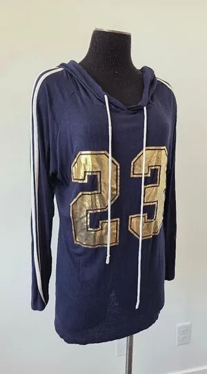 Free Kisses 23 Plus Size 1X Navy Hooded Sweatshirt Lightweight Sporty Casual thumbnail 1