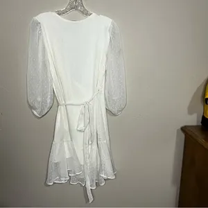 All Saints Jade Off‎ White Ruffle Swiss Dot Wrap Mini Dress thumbnail 12