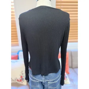 Reformation Black Ribbed Long Sleeve Top XL Stretch Jersey Tencel Modal Crewneck thumbnail 3