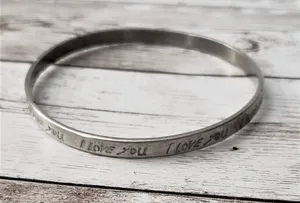 "I Love You" Stamped Dark Silver Tone Bracelet - Some Tarnish thumbnail 1