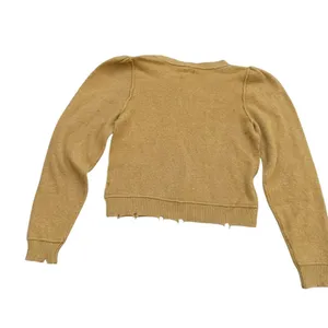 Aerie Mustard Puff Sleeve Distressed Crew Sweater M Earthenware‎ Minimalist thumbnail 3