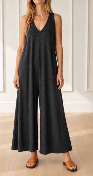 Natural Life One Size Charcoal Gray Wide Leg Lounge Jumpsuit Sleeveless Pockets thumbnail 1
