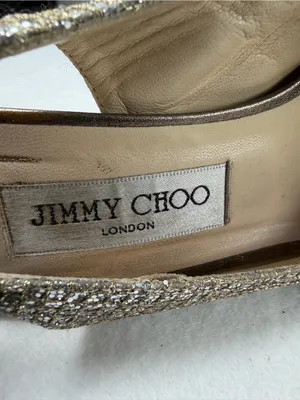 Jimmy‎ Choo Glitter Slingback Peep Toe Heels Gold Metallic EU 40 thumbnail 2