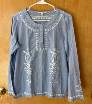 Banana Republic Tunic Top Women L Blue Embroidered Cotton Long Sleeve 762337-00 thumbnail 1