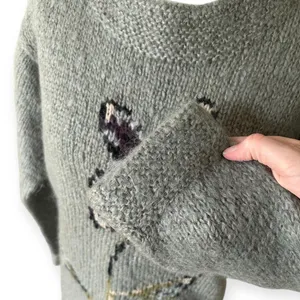Garnet Hill Chunky Green Mohair Wool Hand Knit Sweater Floral Women's Small Cozy thumbnail 7