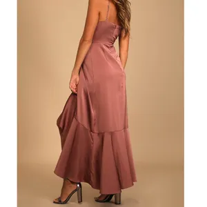 NEW Lulus Enchanted Moments Mauve Pink Satin Ruffled High-Low Dress Medium thumbnail 3