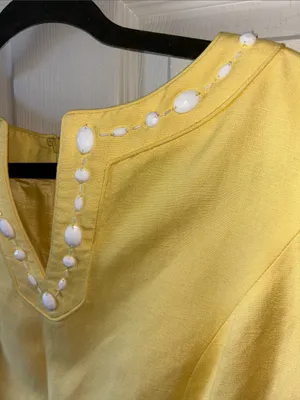 Alex Marie Linen Blend Soft Yellow‎ Lined Sleeveless Shift Midi Dress Beaded 8 thumbnail 3