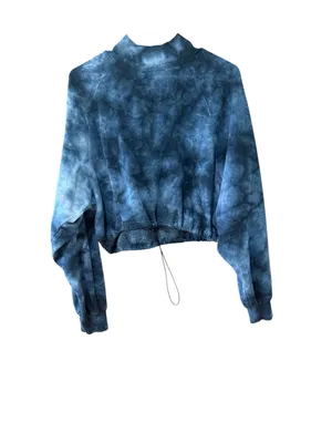 Aeropostale Blue Tie-Dye Cropped Drawcord Mock Neck Sweatshirt thumbnail 2