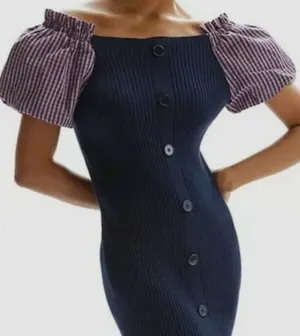 Maeve Striped Off-Shoulder Knit Dress thumbnail 1