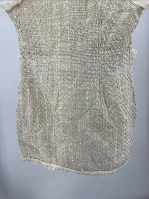 Trixxi cream bouclé tweed double breasted metallic mini blazer vest dress fringe thumbnail 5