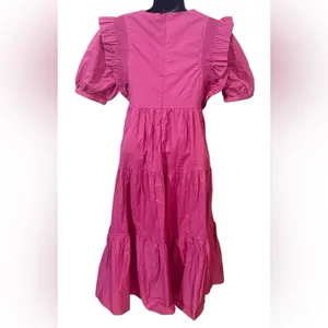 English Factory Square Neck Ruffle Smock Midi Dress Pink Sz XS NWT thumbnail 8