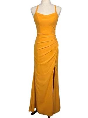 STACEES Open Back Marigold Bridesmaid Formal Evening Wedding Gown Size 0 thumbnail 3