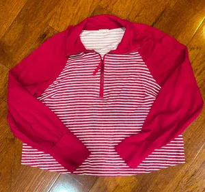 Pilcro Anthropologie striped quarter zip sweatshirt thumbnail 1