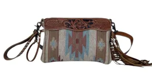 Myra Bag Brown Hand Tooled Tassels Crossbody Handbag Clutch Purse thumbnail 6