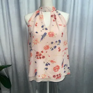 Rose + Olive High Neck Sleeveless Blouse Sz Small-Peach Floral Dainty Top thumbnail 2