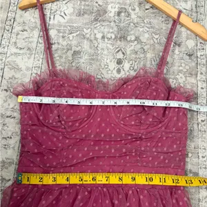 Lulus Sweetheart Style Mauve Polka Dot Bustier Tiered Midi Dress Size Small NWT thumbnail 7