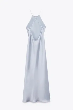 Zara dress wedding maxi slip midi satin effect baby blue party date coctail thumbnail 12