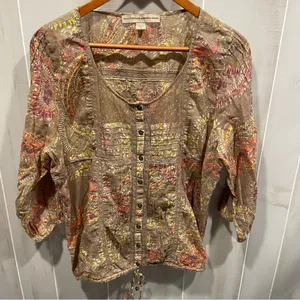 Cute boho western lace mesh paisley lightweight button front blouse festival Y2K thumbnail 7