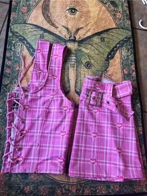 Dolls Kill bratz set Pink Plaid Lace-Up Crop Top & Belted Mini Skirt Set thumbnail 10