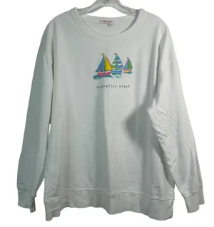 Fresh Produce Manhattan Beach White Sailboat Graphic Sweatshirt XL Made in USA thumbnail 1