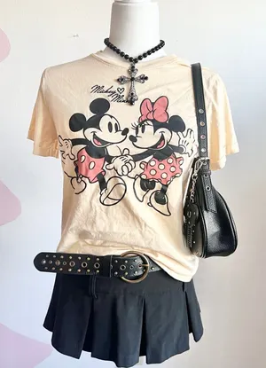 Disney Minnie & Mickie‎ T Shirt, Baby Tee Vintage Inspired Retro XS Nostalgia thumbnail 1