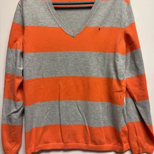 Tommy‎ Hilfiger Orange and Gray V-Neck Sweater thumbnail 1
