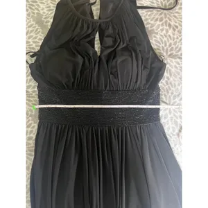 Black Beaded Waist Cocktail Dress 6 Halter Keyhole‎ LBD Elegant Glam Minimalist thumbnail 12