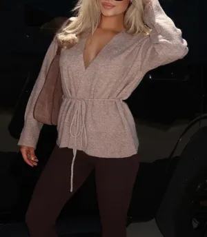 Women's Wrap Cardigan Tan thumbnail 1