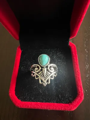 Women’s Stainless Steel Silver Simulated Faux Turquoise Ring Size 6 New thumbnail 2