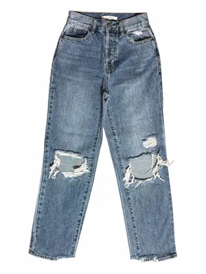 PacSun Women's Distressed Boyfriend Jeans in Light Blue Denim thumbnail 1