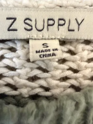Z Supply Olive and Cream Striped Open-Knit Crew Sweater thumbnail 2