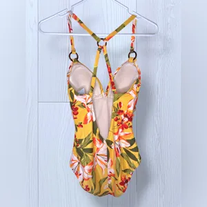 KONA SOL Boho Tropical Floral One Piece Swimsuit Yellow Hibiscus Print Small thumbnail 5