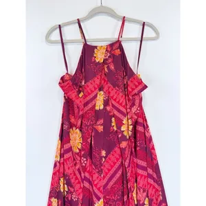 Free People Womens Jumpsuit Raspberry Luca Wide Leg Floral Halter Boho Large thumbnail 5