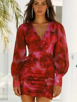 Runaway Lizbeth Ruched Long Sleeve Mini Floral Dress Size Small US 4 Hello Molly thumbnail 3