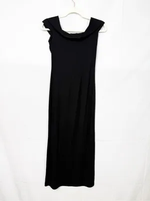 Reformation Vida Knot Front Off Shoulder Knit Midi Maxi Dress Black LBD thumbnail 5