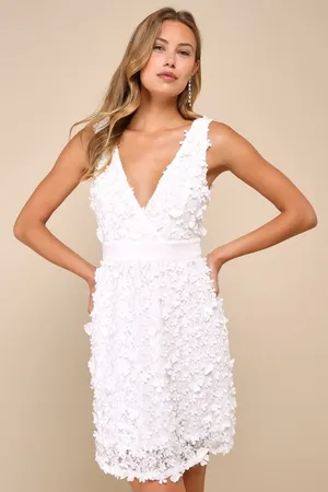 Lulus Totally Beautiful White 3D Floral Tie-Strap Skater Mini Dress Small NWT thumbnail 1