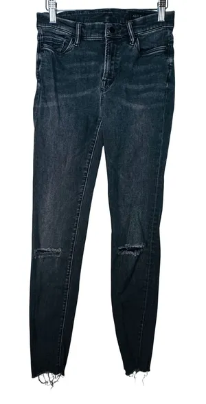 AllSaints Grace Slashed Skinny Jeans Washed Black Distressed‎ Raw Hem W27 L26.5 thumbnail 1