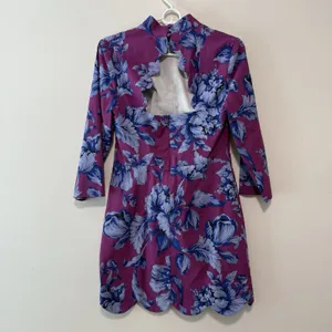 Maeve Anthropologie Purple‎ Floral Open Back Scallop Hem Dress Size 6 thumbnail 4
