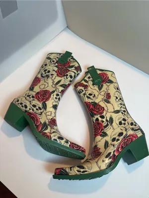 Corkys Edgy Skull Rose Western Cowboy Rain Boots Alternative Grunge Block Heel 8 thumbnail 2