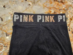 Victoria's Secret PINK yoga Leggings Sequined Waisteband Gray M thumbnail 7