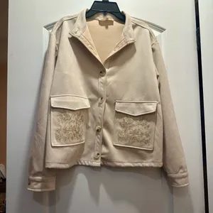NEW Solitare Cream suede-look front pocket floral embroidered jacket thumbnail 2