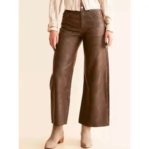 Free People We The Free Brown Faux Leather Misha Wide Leg Barrel Pants Sz.26 thumbnail 2