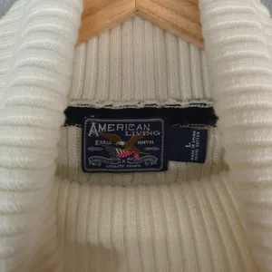 American Living Sweater Womens Large Ivory Blue Striped Cable Knit Turtleneck thumbnail 5