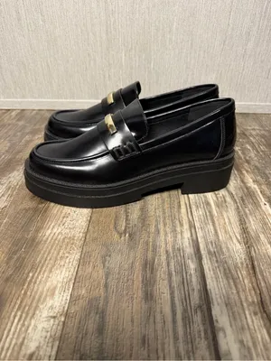 Steve Madden Black Leather Lug Sole Penny Loafers with Gold Hardware Size 10 thumbnail 9