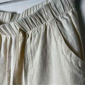 Women’s Cream Cotton Linen Blend Elastic Waist Shorts - Sz. L thumbnail 4