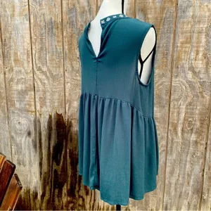 Knox Rose Teal Embroidered Sleeveless Babydoll Blouse Size Large thumbnail 8